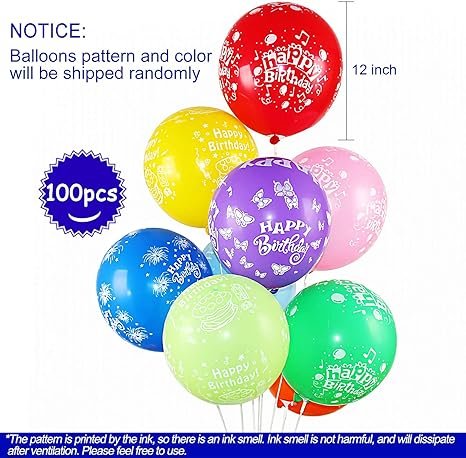 100pcs 12 Inch Happy Birthday Printed Balloons