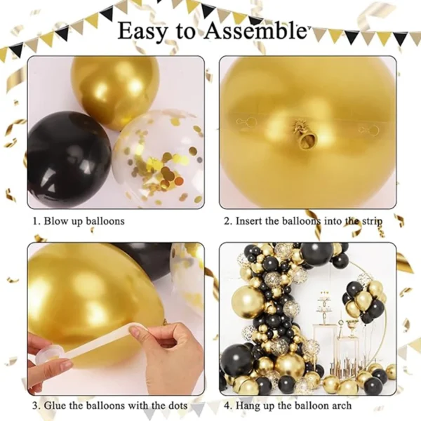 Black Gold Silver Confetti Balloons Set 109pcs
