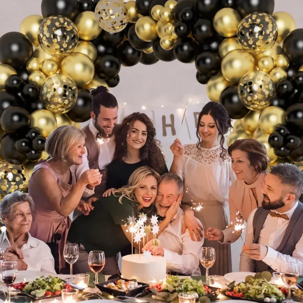 Black Gold Silver Confetti Balloons Set 109pcs