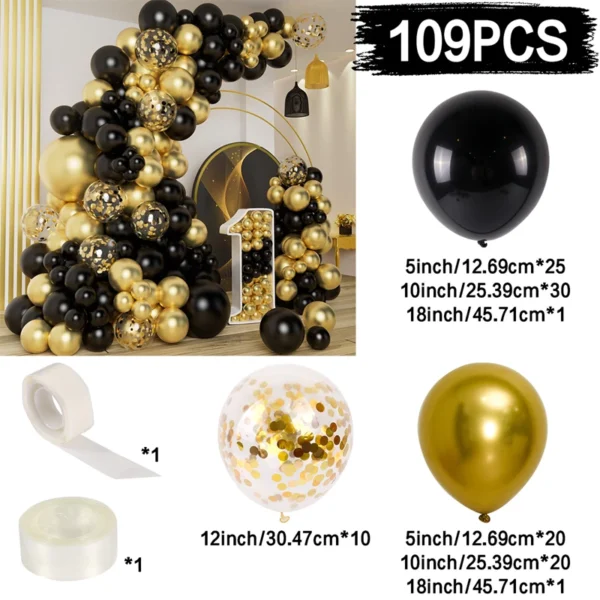 Black Gold Silver Confetti Balloons Set 109pcs