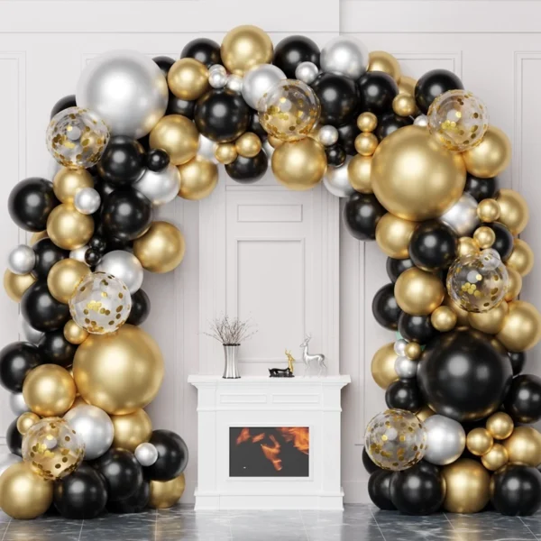 Black Gold Silver Confetti Balloons Set 109pcs