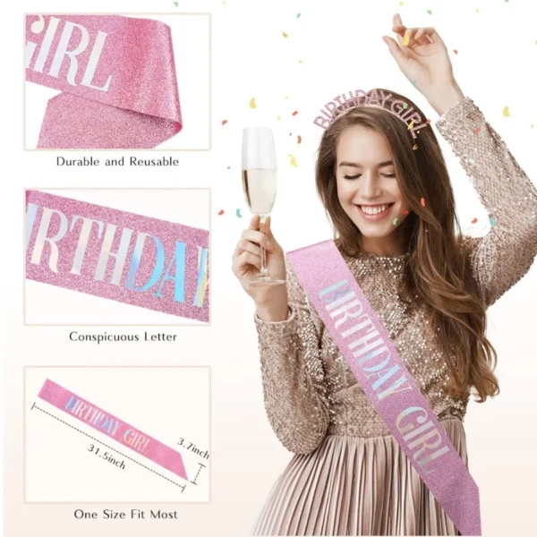 Pink Birthday Sash and Tiara Set