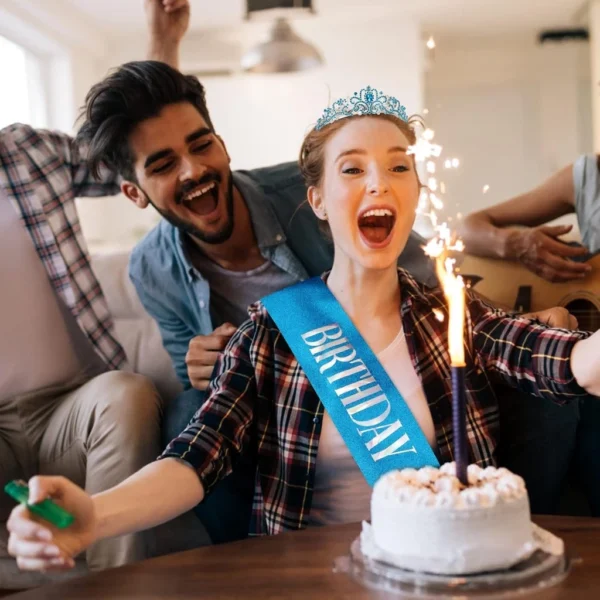 Blue Princess Crown and Birthday Sash Set