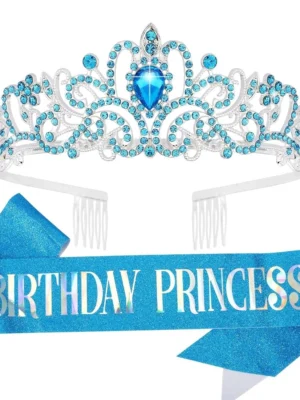 Blue Princess Crown and Birthday Sash Set