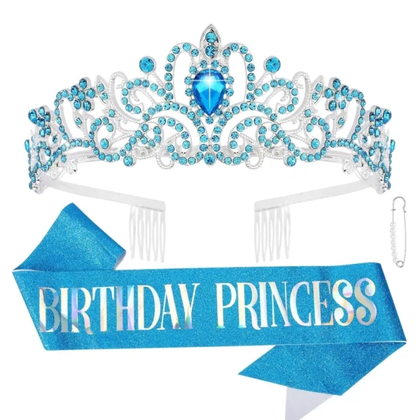 Blue Princess Crown and Birthday Sash Set